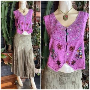 VTG 90s Embroidered Jewel Embellished Hippie Vest